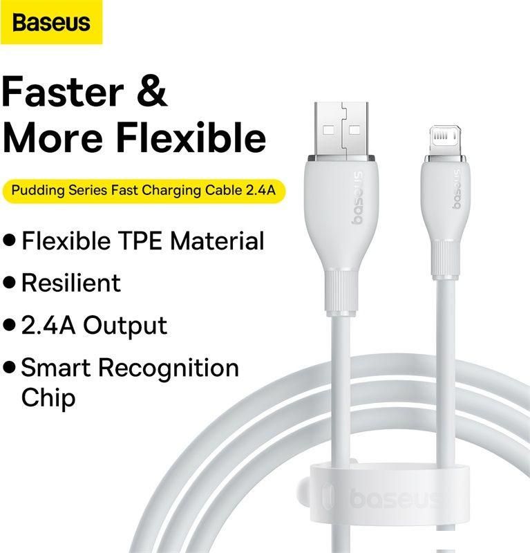 Кабель Baseus Pudding Series Fast Charging Cable 2.4A USB Type-A - Lightning (1.2 м, белый)