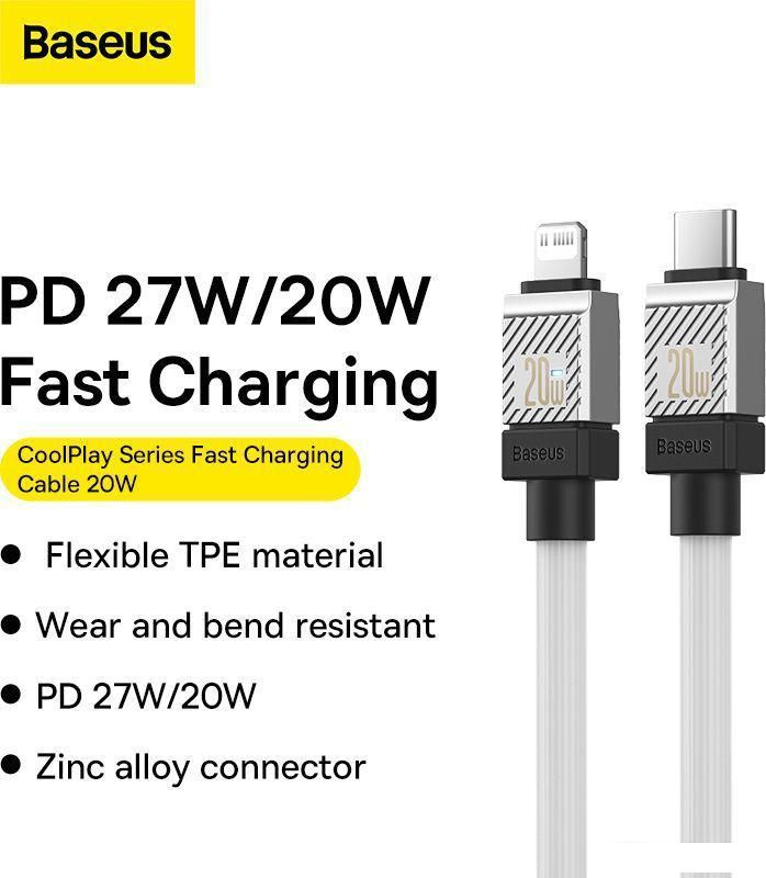 Кабель Baseus CoolPlay Series USB Type-C - Lightning (1 м, белый)