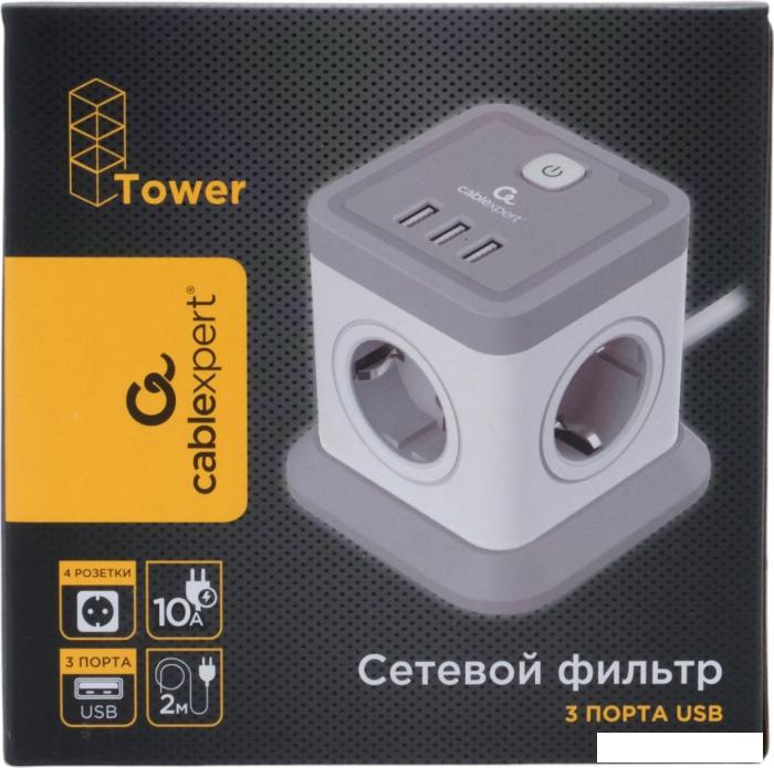Сетевой фильтр Cablexpert TWR-4-U3-W-2