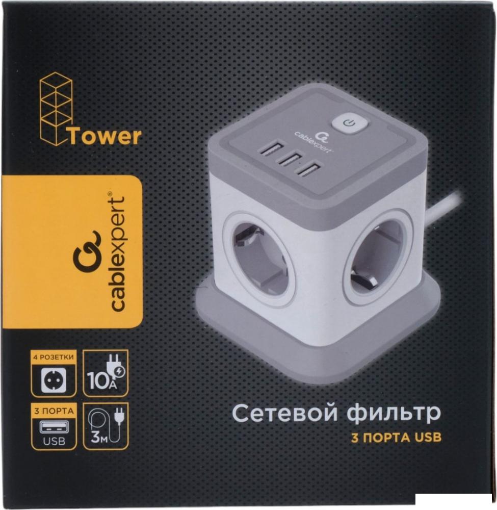 Сетевой фильтр Cablexpert TWR-4-U3-W-3