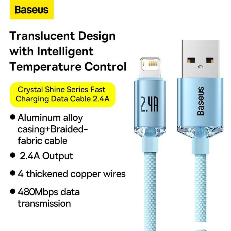 Кабель Baseus Crystal Shine USB Type-A - Lightning (1.2 м, голубой)