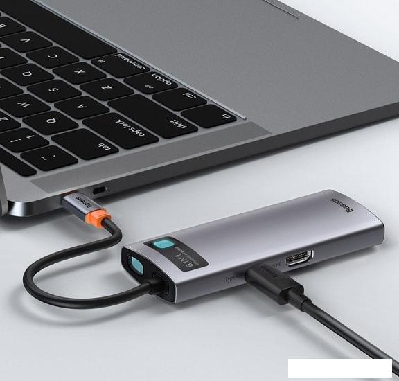 Док-станция Baseus Metal Gleam Series 6-in-1 Multifunctional USB Type C CAHUB-CW0G