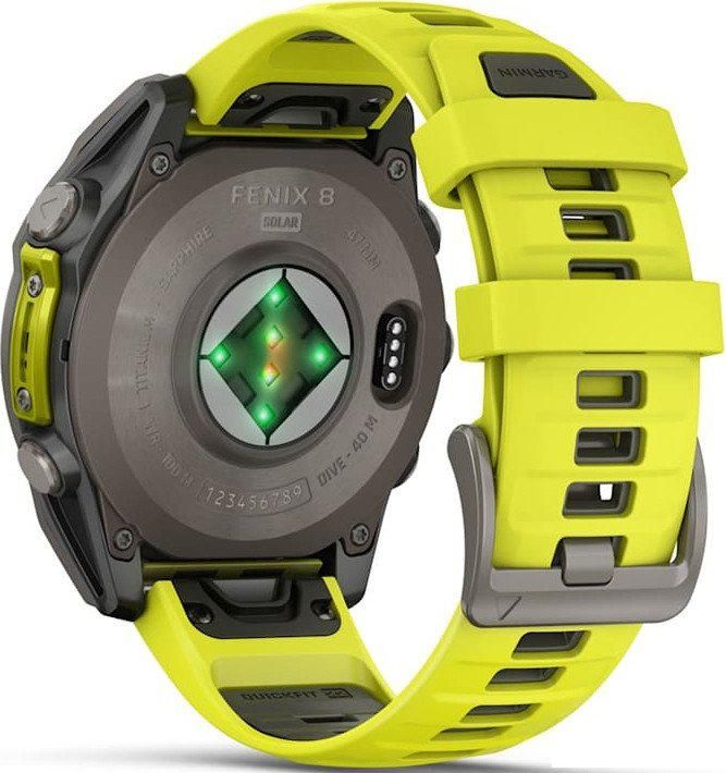 Умные часы Garmin Fenix 8 Solar, Sapphire 47мм (титановый серый с желтым ремешком)