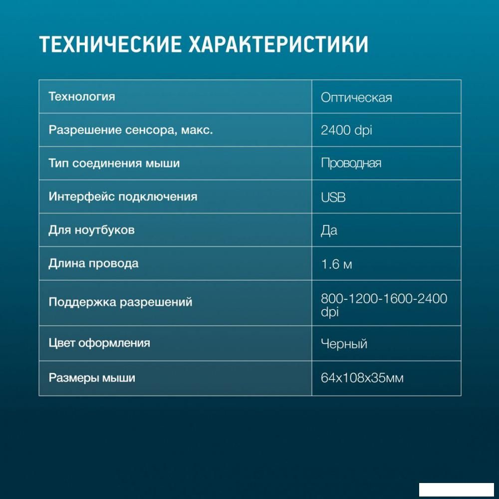 Мышь Oklick 310M (черный/голубой)