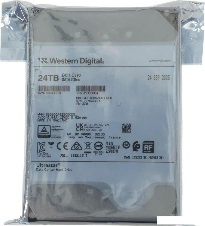 Жесткий диск WD Ultrastar DC HC590 24TB WUH722624ALE6L4