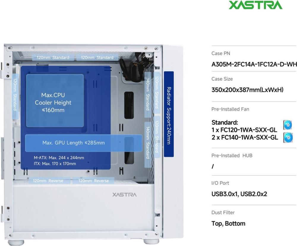 Корпус XASTRA A305M 3ARGB (белый)