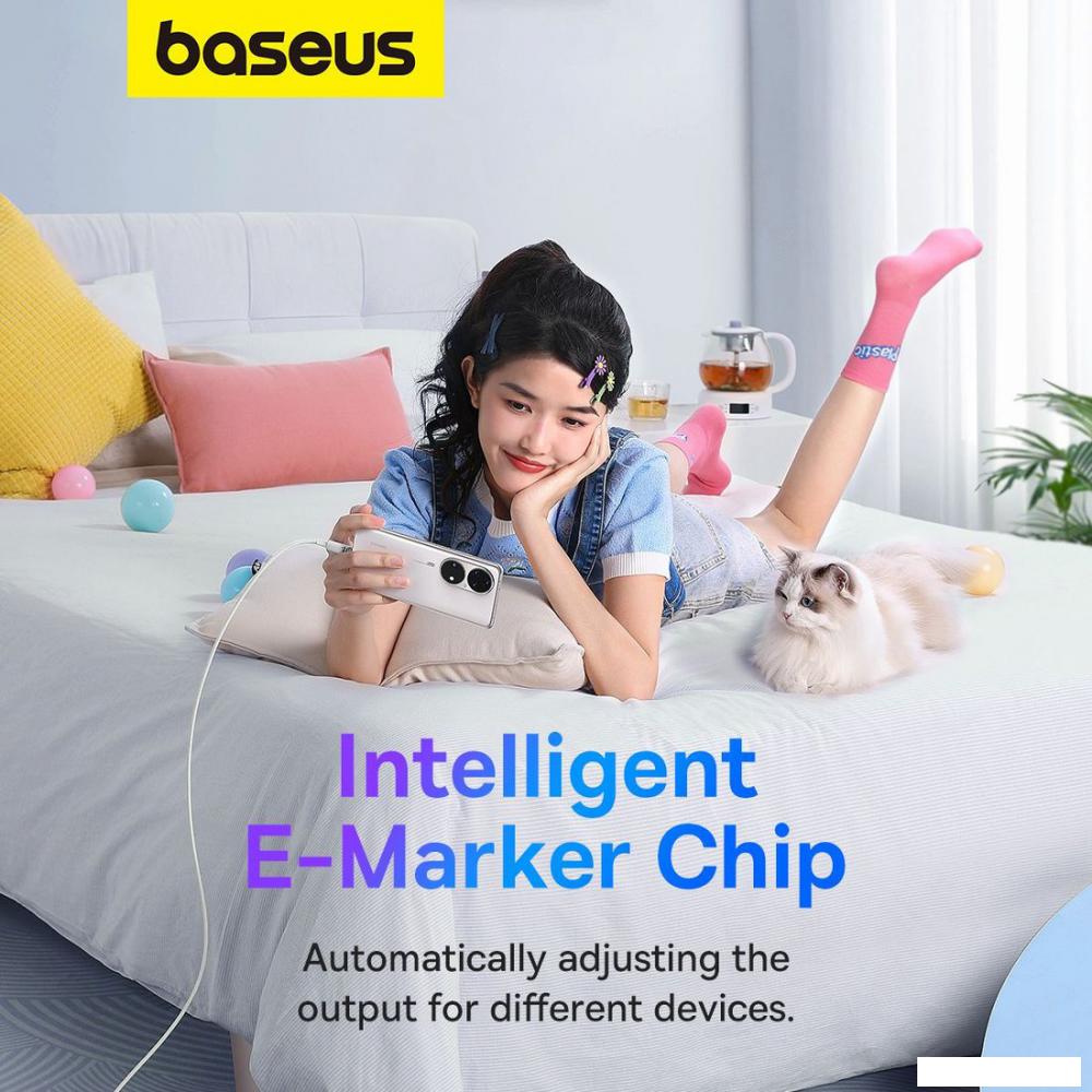 Кабель Baseus Explorer Series Fast Charging Cable Auto Power-Off For Overheating 100W USB Type-C - USB Type-C (1 м, белый)