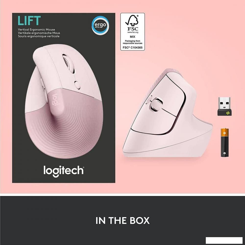 Вертикальная мышь Logitech Lift (розовый)