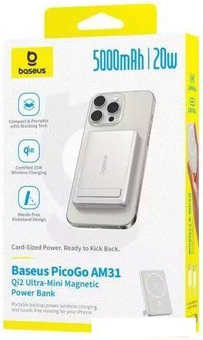 Внешний аккумулятор Baseus PicoGo AM31 Mini Magnetic Power Bank with Stand 20W 5000mAh (титановый)