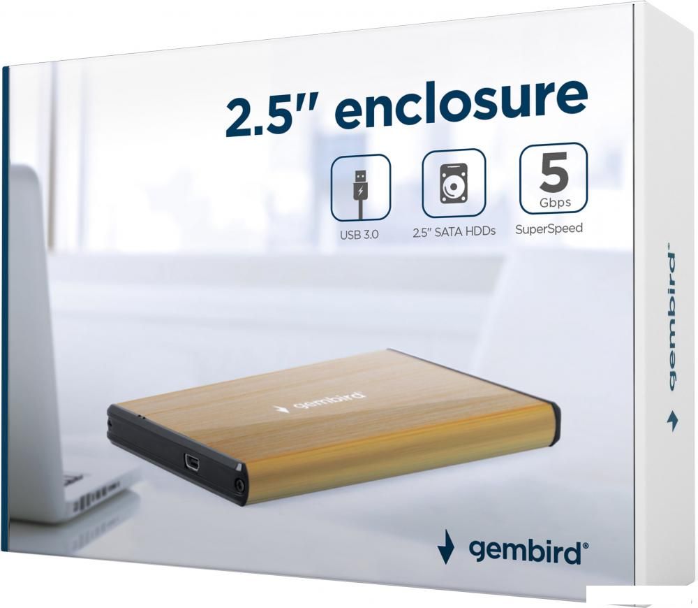 Бокс для накопителей 2.5" Gembird EE2-U3S-3-GL (золотистый)
