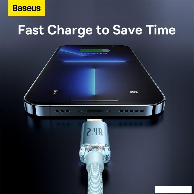 Кабель Baseus Crystal Shine USB Type-A - Lightning (1.2 м, голубой)