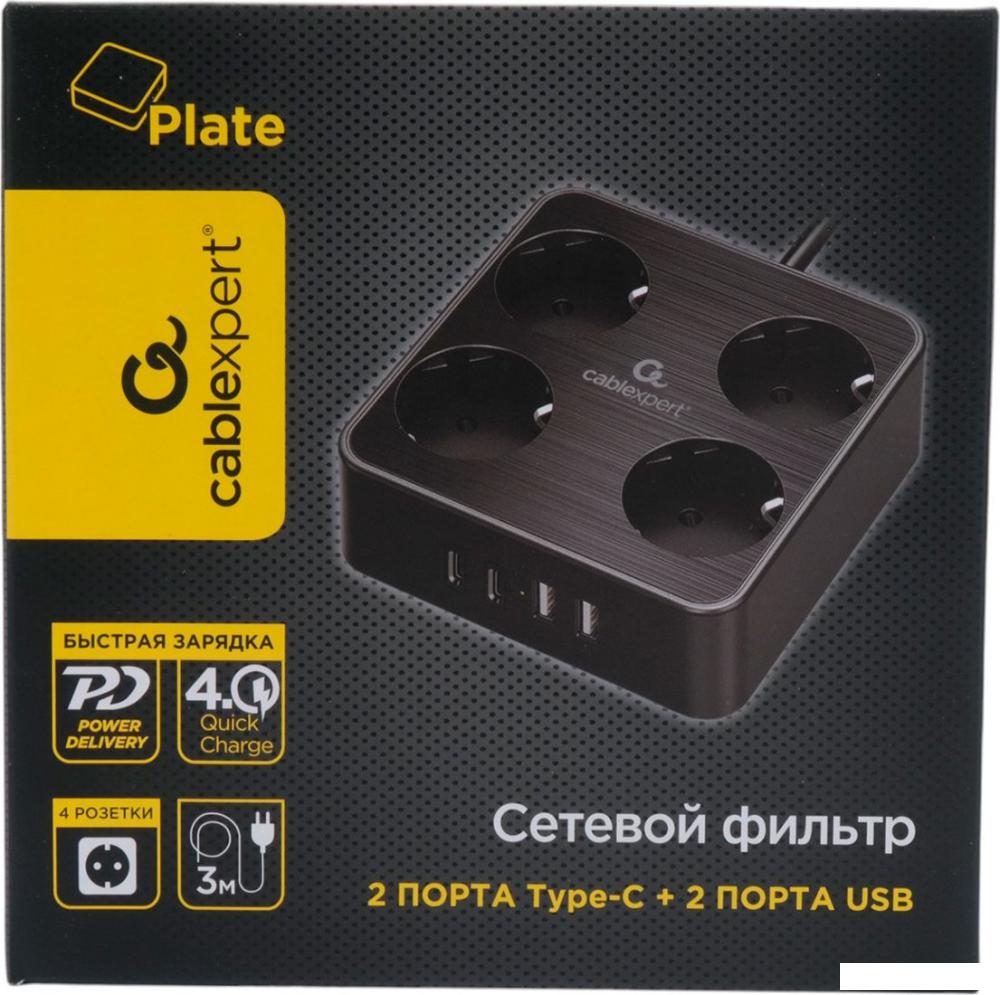 Сетевой фильтр Cablexpert PLT-4-C2U2-B-3