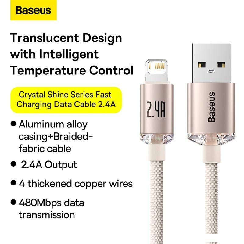 Кабель Baseus Crystal Shine USB Type-A - Lightning (1.2 м, розовый)