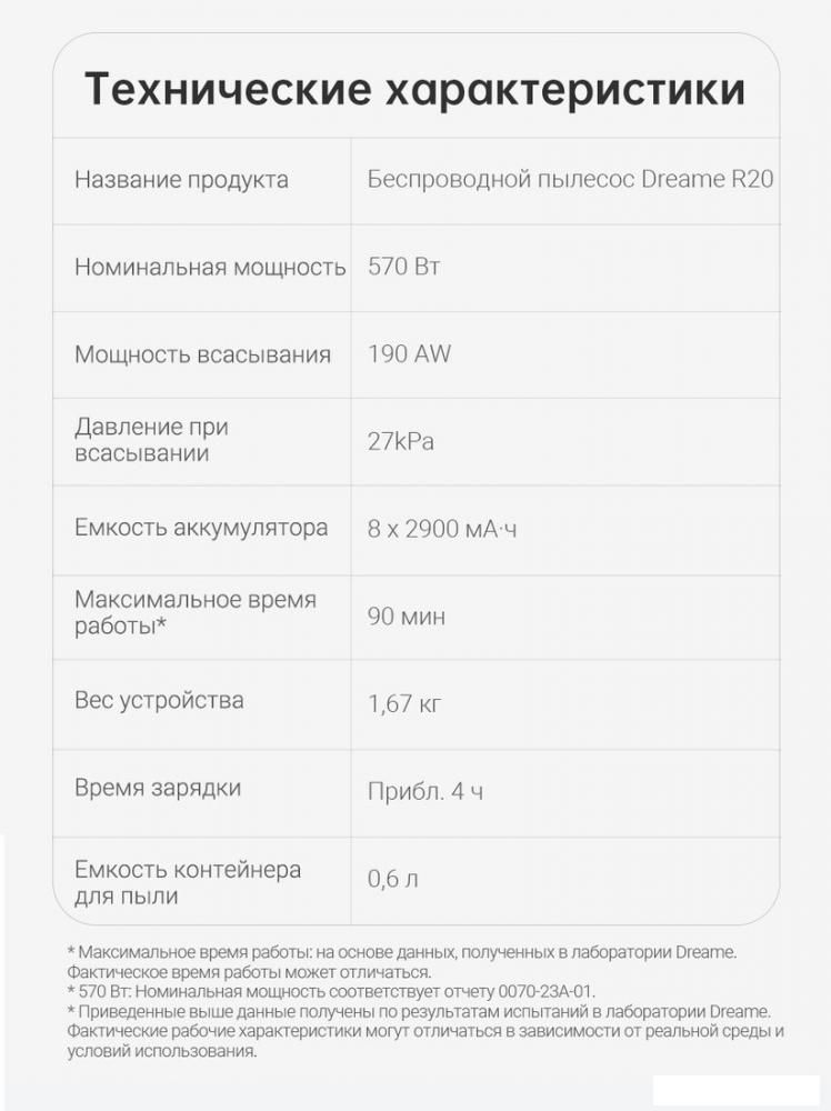 Пылесос Dreame R20 Cordless Vacuum Cleaner VTV97A