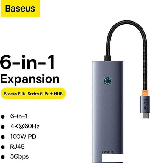 Док-станция Baseus Flite Series 6-Port Hub Docking Station B00052807813-00