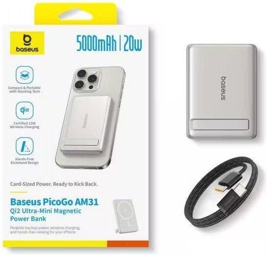Внешний аккумулятор Baseus PicoGo AM31 Mini Magnetic Power Bank with Stand 20W 5000mAh (титановый)
