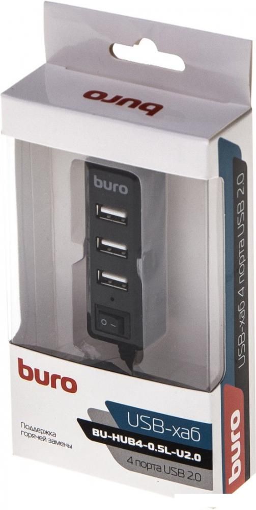 USB-хаб  Buro BU-HUB4-0.5L-U2.0