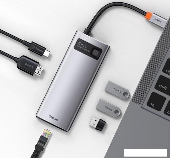 Док-станция Baseus Metal Gleam Series 6-in-1 Multifunctional USB Type C CAHUB-CW0G