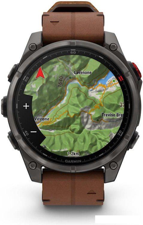 Умные часы Garmin Fenix 8 Pro 47 мм (карбоновый серый, коричневый кожаный ремешок)