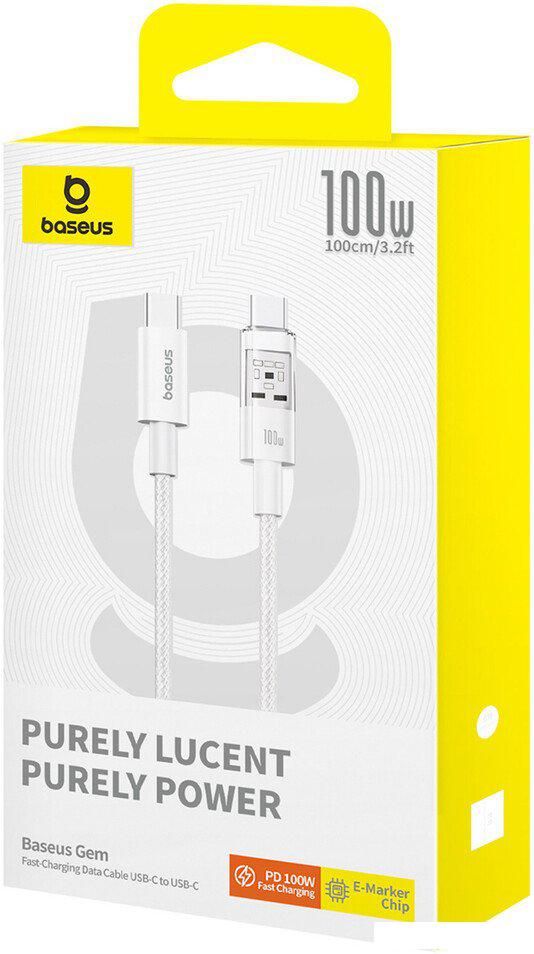 Кабель Baseus Gem Fast-Charging Data Cable 100W USB Type-C - USB Type-C (2 м, белый)