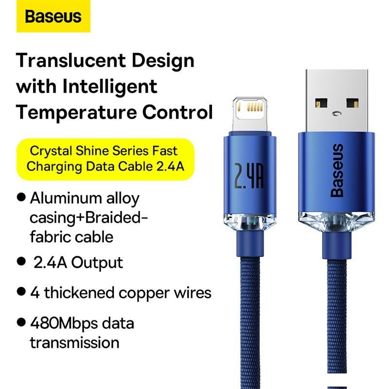 Кабель Baseus Crystal Shine USB Type-A - Lightning (2 м, синий)
