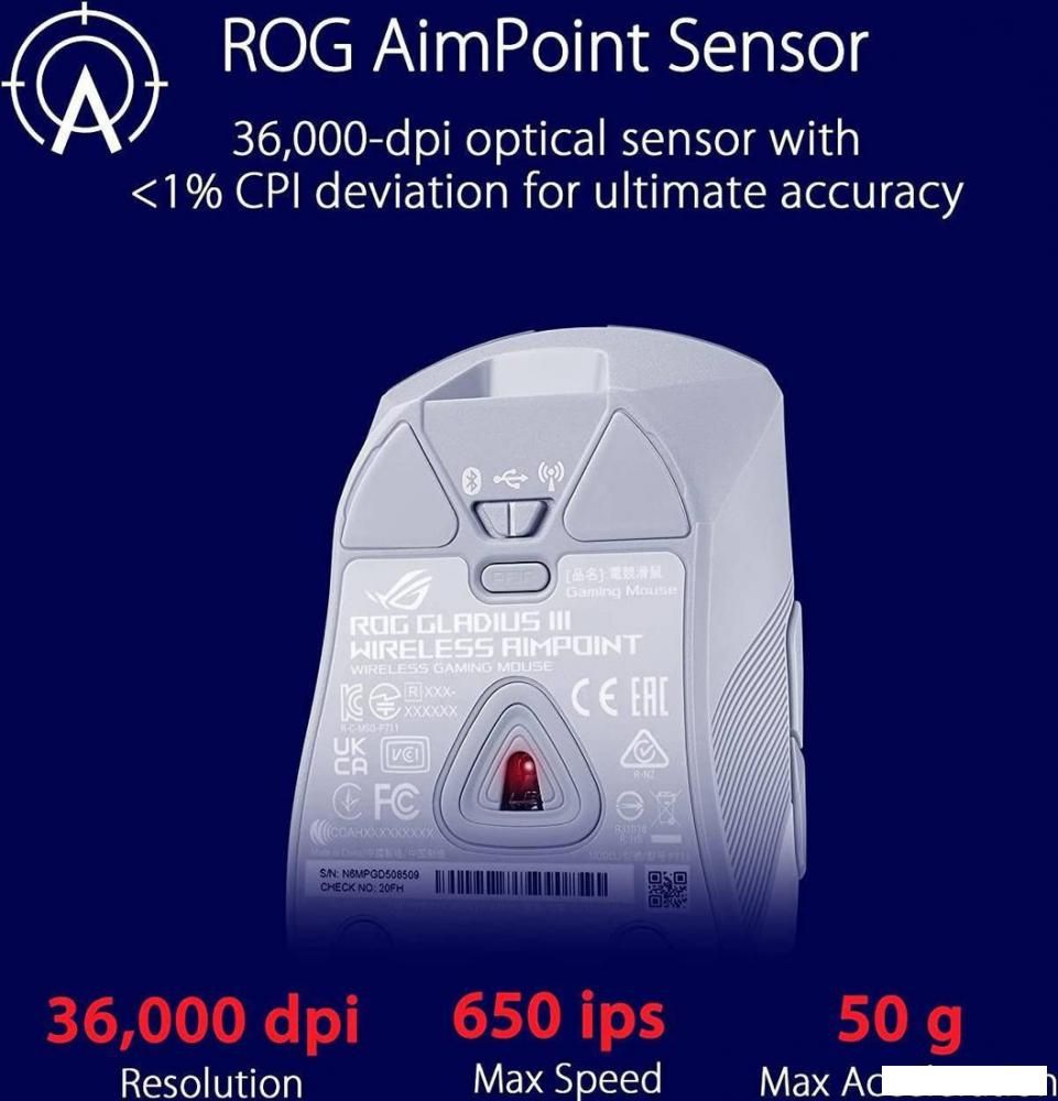 Игровая мышь ASUS ROG Gladius III Wireless AimPoint Moonlight White