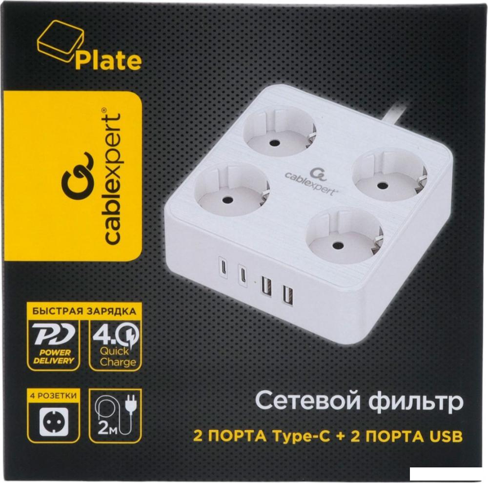 Сетевой фильтр Cablexpert PLT-4-C2U2-W-2