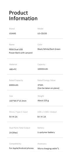 Внешний аккумулятор Usams US-CD150 PB56 10000mAh (черный)
