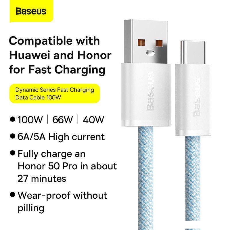 Кабель Baseus Dynamic Series USB Type-A - USB Type-C (1 м, голубой)