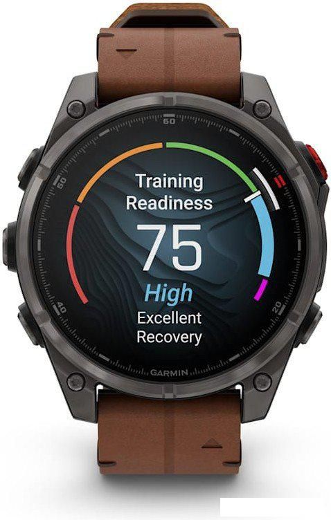 Умные часы Garmin Fenix 8 Pro 47 мм (карбоновый серый, коричневый кожаный ремешок)