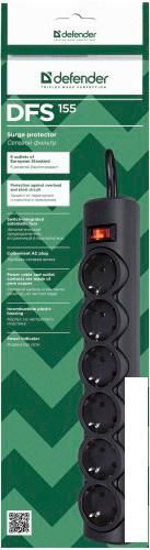 Сетевой фильтр Defender 6 розеток, 5 м, черный (DFS 155)