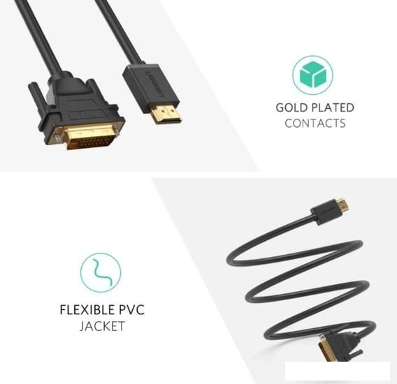 Кабель Ugreen HD106 10136 HDMI - DVI (3 м, черный)