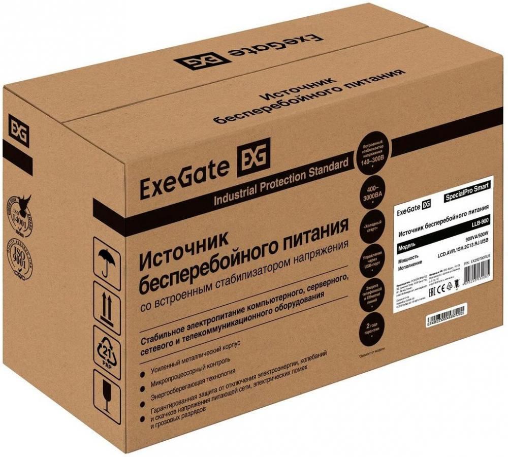Источник бесперебойного питания ExeGate SpecialPro Smart LLB-900.LCD.AVR.1SH.2C13.RJ.USB EX292780RUS