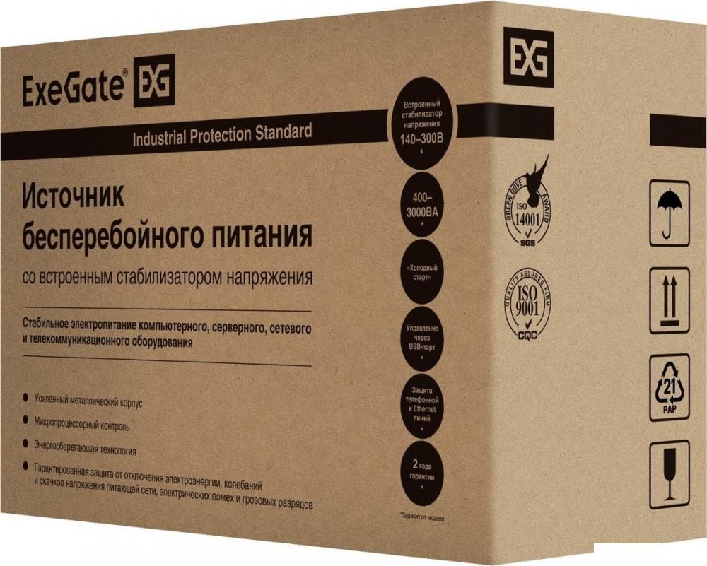 Источник бесперебойного питания ExeGate Power Smart ULB-850.LCD.AVR.2SH.RJ.USB EP285478RUS