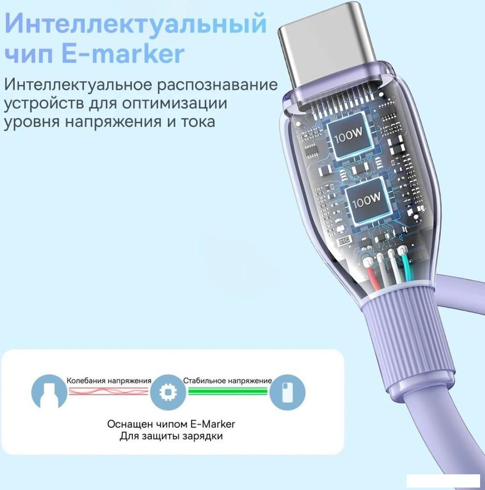 Кабель Baseus Pudding Series Fast Charging Cable 100W USB Type-C - USB Type-C (1.2 м, фиолетовый)
