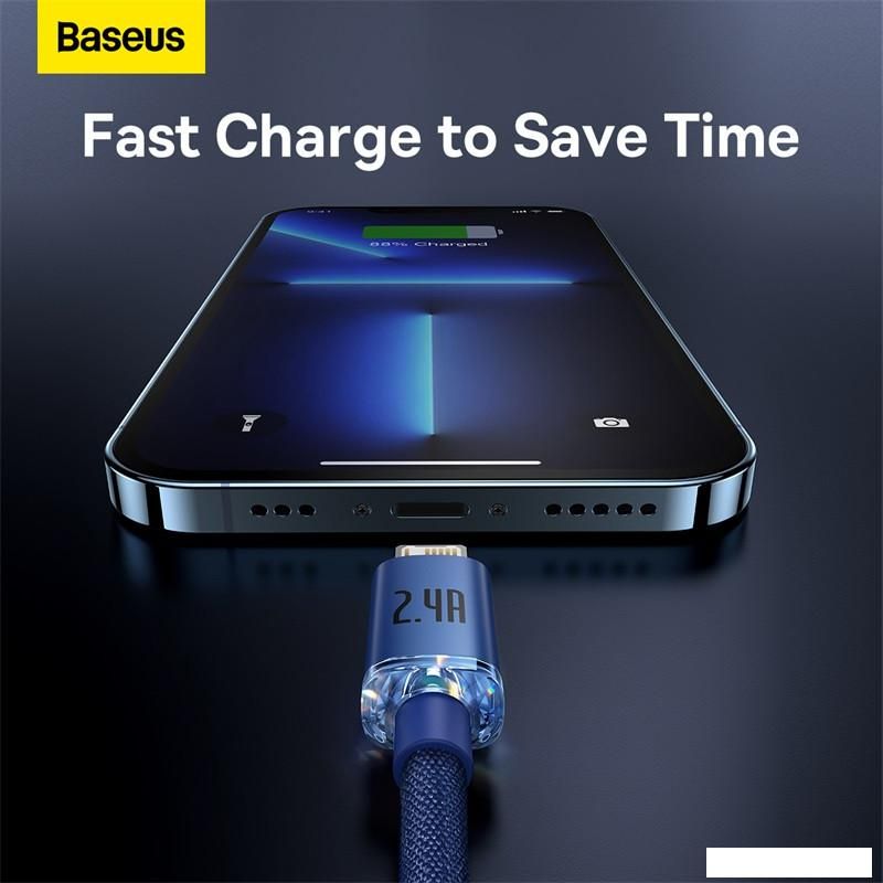 Кабель Baseus Crystal Shine USB Type-A - Lightning (2 м, синий)