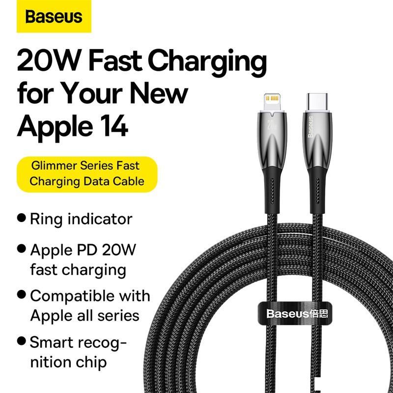 Кабель Baseus Glimmer Series USB Type-C - Lightning (2 м, черный)