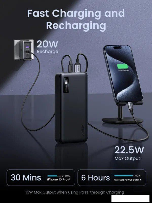 Внешний аккумулятор Ugreen PB312 20000mAh (черный)