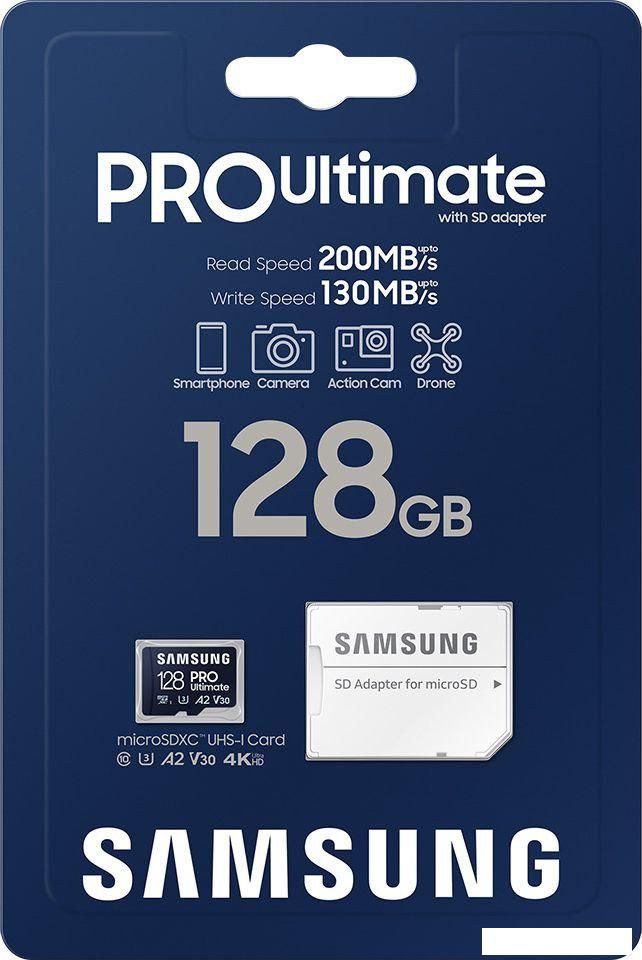 Карта памяти Samsung PRO Ultimate microSDXC 128GB (с адаптером)