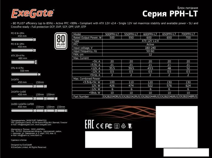 Блок питания ExeGate 650PPH-LT 80 Plus EX282046RUS