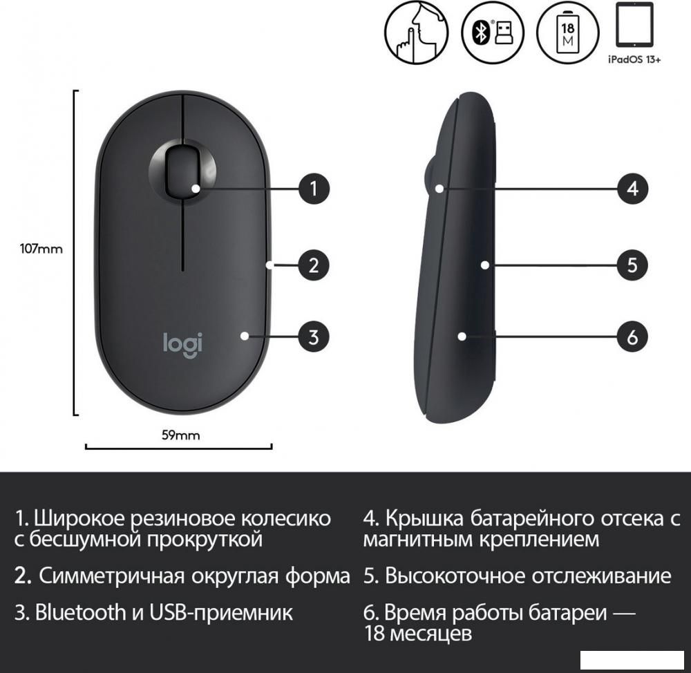 Мышь Logitech M350 Pebble (графит)