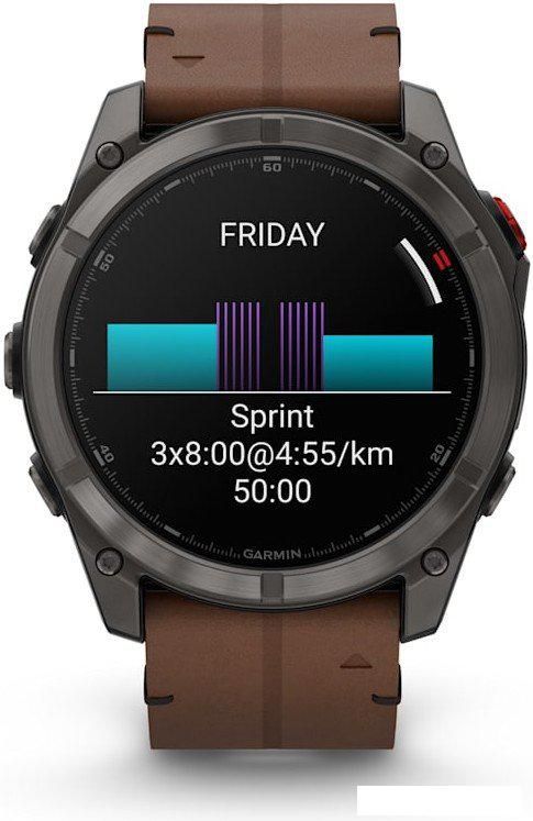 Умные часы Garmin Fenix 8 Pro 51 мм (карбоновый серый, коричневый кожаный ремешок)