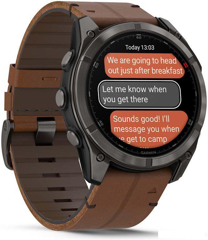 Умные часы Garmin Fenix 8 Pro 51 мм (карбоновый серый, коричневый кожаный ремешок)