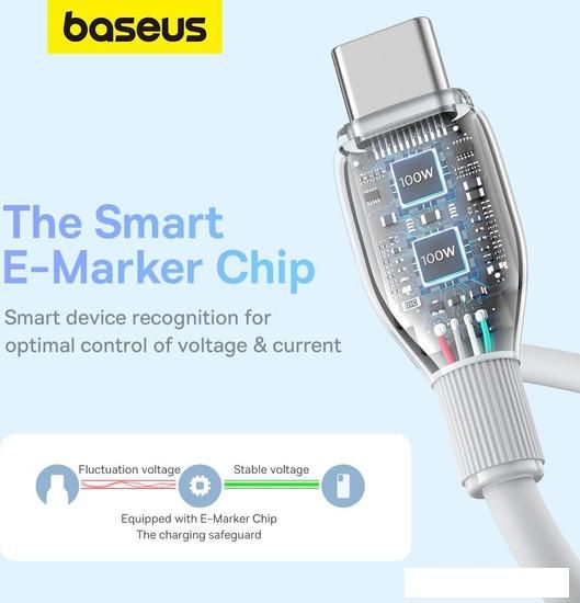Кабель Baseus Pudding Series Fast Charging Cable 100W USB Type-C - USB Type-C (1.2 м, белый)