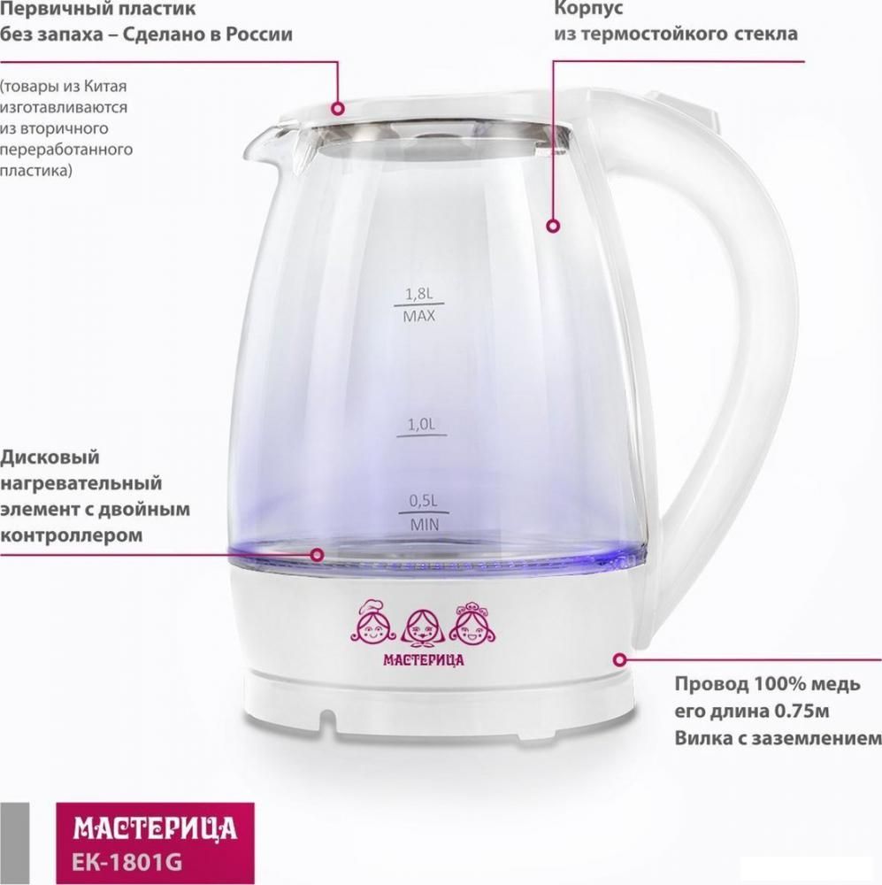 Электрический чайник Мастерица EK-1801G (белый)