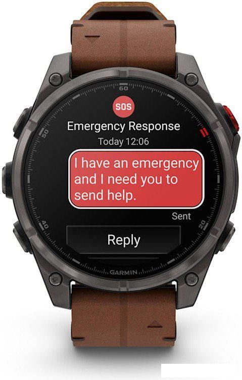 Умные часы Garmin Fenix 8 Pro 47 мм (карбоновый серый, коричневый кожаный ремешок)