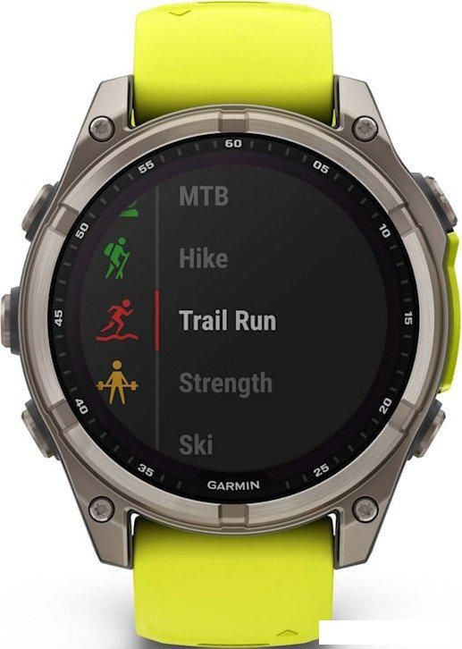 Умные часы Garmin Fenix 8 Solar, Sapphire 47мм (титановый серый с желтым ремешком)