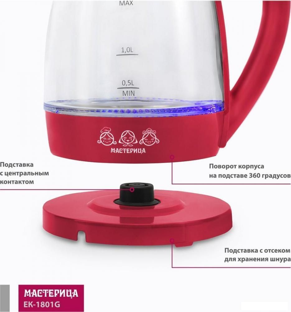 Электрический чайник Мастерица EK-1801G (красный)