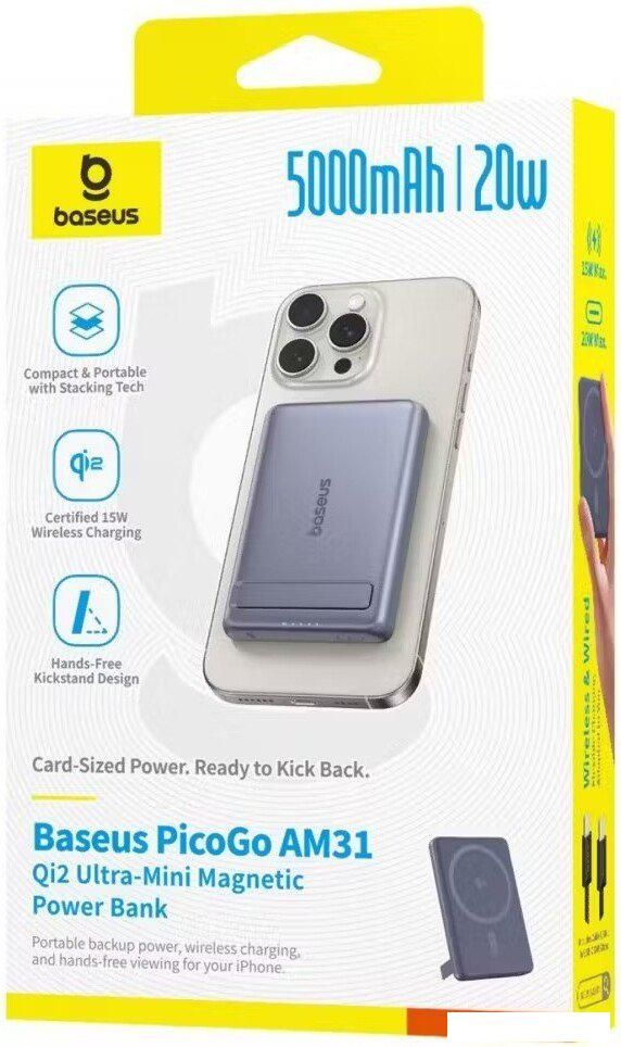 Внешний аккумулятор Baseus PicoGo AM31 Mini Magnetic Power Bank with Stand 20W 5000mAh (серый)