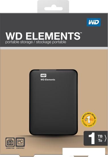 Внешний накопитель WD Elements Portable 1TB (WDBUZG0010BBK)